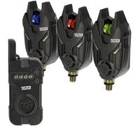 Carp Fishing Bite Alarm Set with Wireless Receiver Rolling Code Anti-Interference, Adjustable Volume, 20s Latching LED, Memory Function, Water Resistant, 9V Powered (3pc Wireless Alarm Set)