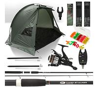 Carp Fishing Bivvy Stalking Set up + Black 8FT Rod & 2BB 8lb Line Reel Bite Alarm Tackle Bundle