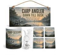 Carp Fishing Gift Box Set Fisherman Life Set Mug Coasters Plaque