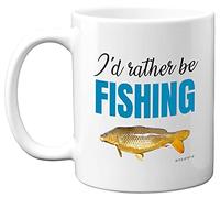 Carp Fishing Gifts for Men - I'd Rather Be Fishing Mug - Novelty Fish Angling Gift for Dad Grandad, Birthday Present Him or Her, 11oz Dishwasher Microwave Safe Coffee Mugs Tea Cup Made in UK