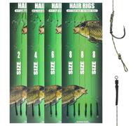 Carp Fishing Hair Rigs, 24pcs Curved Barbed Carp Hooks Freshwater Fishing Gear with Anti-Tangle Rolling Swivel Boilies Handmade Braided Thread Line Hair Bait Rig