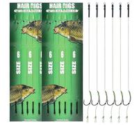 Carp Fishing Hair Rigs Kit - 12pcs Braided Thread Line Curved Barb Hook High Carbon Steel Hook Rolling Swivel Boilies Carp Fishing Rigs