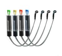 Carp Fishing Led Bite Indicators With Soft Metal Chain And Fluorescent Tubes For Night Angling, Green Blue Red Yellow Set