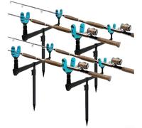 Carp Fishing Rod Bracket Assembly with Aluminum Crossbars and Rotating Pod Head for Consistent Rod Angle Control on Banks (three heads)
