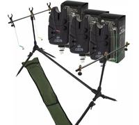 Carp Fishing Rod Pod with Buzz Bars & Rod Rests, 2 or 3 Bite Alarms, Adjustable Volume, Tone & Sensitivity 9V Batteries Included Session Pod (Session Pod & 3 Bite Alarms)