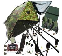 Carp Fishing Set 3x 12ft 2.75lb Rods, 3 Reels, Bivvy Shelter, Bite Alarms, Rod Pod, Landing Net, Unhooking Mat, Rigs, Baiting Tools, Hooks & Boilies Complete Starter Kit (3 Rod Setup)
