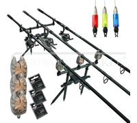 Carp Fishing Set Rods x 3, Reels x 3,Specimen Pod,Camo Bite Alarms & Batteries