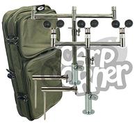 Carp fishing Stainless Steel Set 2x 3 rod buzzer bars 2x Banksticks 2x stabilisers 2x stage Stands & 3x ball Rests Plus Deluxe Case