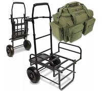 Carp Fishing Trolley 2 Wheel Compact Folding Lightweight, Adjustable Side Handles, with Tackle Carryall Bag Easy Transport and Portable Storage Solution for Anglers NGT