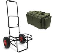 Carp Fishing Trolley Twin Wheel Quick Folding Lightweight with Large Carryall Tackle Bag Setup