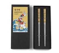 Carp Gold Reusable Chopsticks Square Metal Stainless Steel 316 18/10 Non-Slip Dishwasher Safe Designed In Korea Japanese Style (Gold - 2 Pairs)
