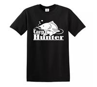 CARP Hunter Front Print Men's T-Shirt Crew Fishing Pikes Trout Catfish Angling(Black,5XL)