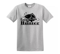 CARP Hunter Front Print Men's T-Shirt Crew Fishing Pikes Trout Catfish Angling(Sport Grey,L)