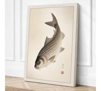 Carp in Contemplation Japandi Canvas Wall Art Print 36x24 Inch (91 x 61 cm)
