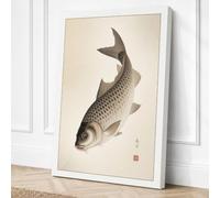 Carp in Contemplation Japandi Canvas Wall Art Print 36x24 Inch (91 x 61 cm)