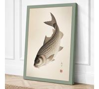 Carp in Contemplation Japandi Canvas Wall Art Print 36x24 Inch (91 x 61 cm)