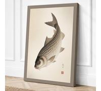 Carp in Contemplation Japandi Canvas Wall Art Print 36x24 Inch (91 x 61 cm)