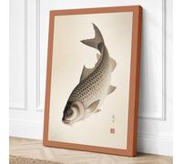 Carp in Contemplation Japandi Canvas Wall Art Print 36x24 Inch (91 x 61 cm)