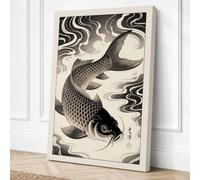 Carp in Motion Japandi Canvas Wall Art Print 36x24 Inch (91 x 61 cm)
