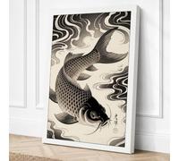 Carp in Motion Japandi Canvas Wall Art Print 36x24 Inch (91 x 61 cm)