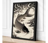 Carp in Motion Japandi Canvas Wall Art Print 36x24 Inch (91 x 61 cm)