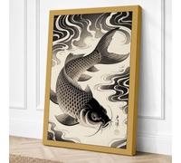 Carp in Motion Japandi Canvas Wall Art Print 36x24 Inch (91 x 61 cm)