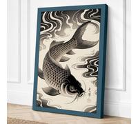Carp in Motion Japandi Canvas Wall Art Print 36x24 Inch (91 x 61 cm)