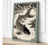 Carp in Motion Japandi Canvas Wall Art Print 36x24 Inch (91 x 61 cm)