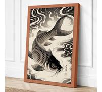 Carp in Motion Japandi Canvas Wall Art Print 36x24 Inch (91 x 61 cm)