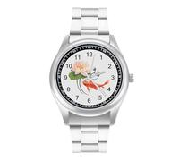 Carp Japanese Fish Lotus Flower Watch Stainless Steel Band Watch Dress Watch Digital Wrist Watch Analog Quartz Watch for Unisex