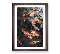 Carp & Koi Fish in Abstract Framed Print | A2 Walnut Framed Wall Art | Ready to Hang | Abstract Animal Picture | Living Room Bedroom Lounge Office