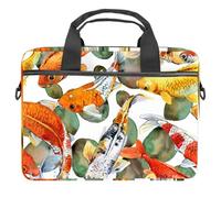 Carp Koi Fish Watercolor Pattern Laptop Case Bag Sleeve Portable Crossbody Messenger Briefcase w/Strap Handle, 13 14 inch