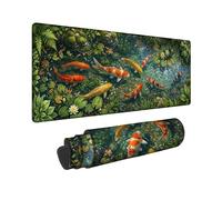 Carp Large Mouse Pad, Nature Realistic Lily Pad Stone Summer Green Rubber Washable Extended Table Mousepad Idea for Home Office Desk Laptop Gamers Gift 16x36 Inch