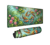 Carp Large Mouse Pad, Nature Zen Water Lily Water Lily Summer Green Rubber Non Slip Extended Table Mousepad Desk Accessories for Gaming Computer Laptop 16x36 Inch