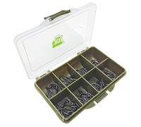 Carp On - 80 Assorted Barbless Carp Eyed Fishing Hooks - Curved and Wide Gape (Size 4, 6, 8 and 10) Comes in a Tough Tackle Storage Box - 15cm x 12cm x 3cm [14-46810]