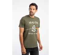Carp Side Front Print Artist T-Shirt Weird Fish Dark Green XXL