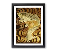 Carp Swimming Upstream Art Asian Japanese Framed Print | A3 Black Framed Wall Art | Ready to Hang | Asian Nature Picture | Living Room Bedroom Lounge Office