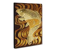 Carp Swimming Upstream Art Canvas Print | Gallery Wrapped 30mm Frame Wall Art | 24x16 inches | Ready to Hang | Asian Picture | Living Room Bedroom Lounge Office