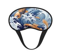 Carp with Wave Patterned Sleep Mask for Side Sleeper Soft Breathable Sleeping Eye Mask Blackout Silk Eye Sleep Shade Cover with Elastic Strap Night Blindfold for Women Men Travel Nap