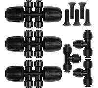 Carpathen Drip Irrigation Fittings Pack - Push-to-Connect Irrigation System Compatible - 3 x 4Way Coupler 1/2" to 1/4", 3 x 3 Way Tee T Shape Barbed 1/4 Drip Tubing Splitter, 5 x 1/4 End Plugs