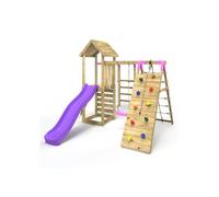 Wooden Climbing Frame with Swing, Climbing Wall, Monkeybars and Slide - Carpathian Pink Rebo Pink One Size