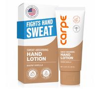 Carpe Antiperspirant Hand Lotion, a mild, non-irritating hand lotion recommended by dermatologists that helps stop sweat from the hands, ideal for hyperhidrosis (warm vanilla)