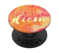 Carpe Diem Quote Fire Watercolor Red Orange Motivational PopSockets Grip and Stand for Phones and Tablets