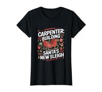 Carpenter Building Santa's New Sleigh Christmas Carpenter Value Graphic T-Shirt, Women, Black, S