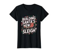 Carpenter Building Santa's New Sleigh Christmas Carpenter Value Graphic T-Shirt, Women, Black, XL