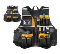 Carpenter Vest - Multi-Pocket Safety Work Vest, Oxford Fabric Construction, Adjustable Fit with Tool Storage Loops, Breathable & Ventilated Design, Gold