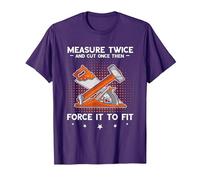 Carpenter Woodworker Measure Twice Wood Working Carpentry T-Shirt, Men, Purple, Medium