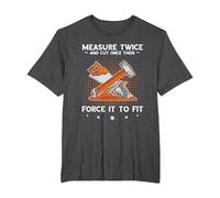 Carpenter Woodworker Measure Twice Wood Working Carpentry T-Shirt, Men's Big and Tall, Dark Heather Grey, 5X Tall