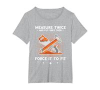 Carpenter Woodworker Measure Twice Wood Working Carpentry T-Shirt, Women's Plus, Heather Grey, 1X