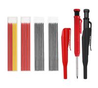 Carpenters Deep Hole Construction Pencil Set with 2 Pencils, Caps and 12 Black, 9 Red, 3 Yellow Refills, 2.8mm, Inbuilt Sharpener